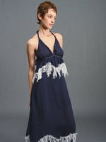 Navy Halter Lace Maxi Dress