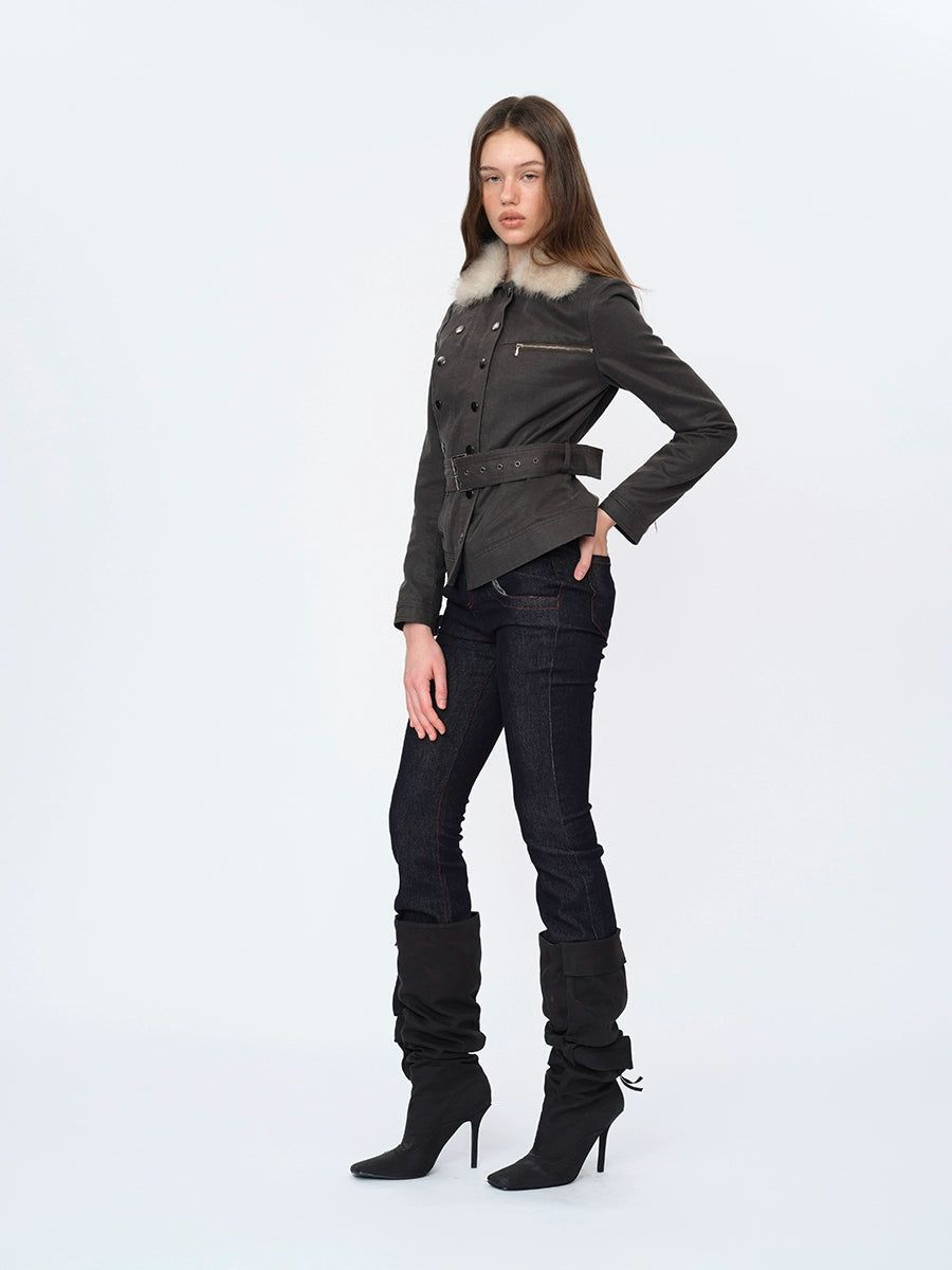 Waxed Faux-Leather Fur Jacket