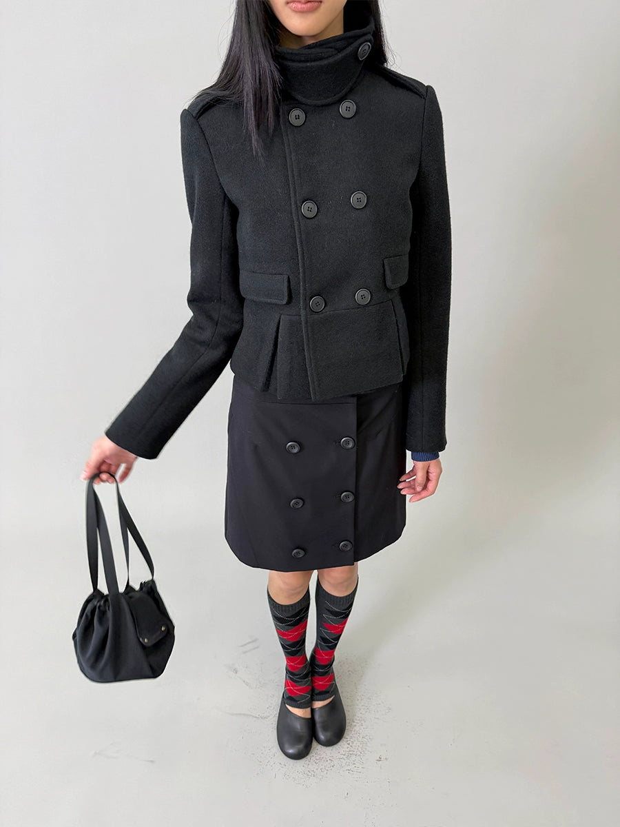 Wool-Blend Buttoned Structured Short Jacket