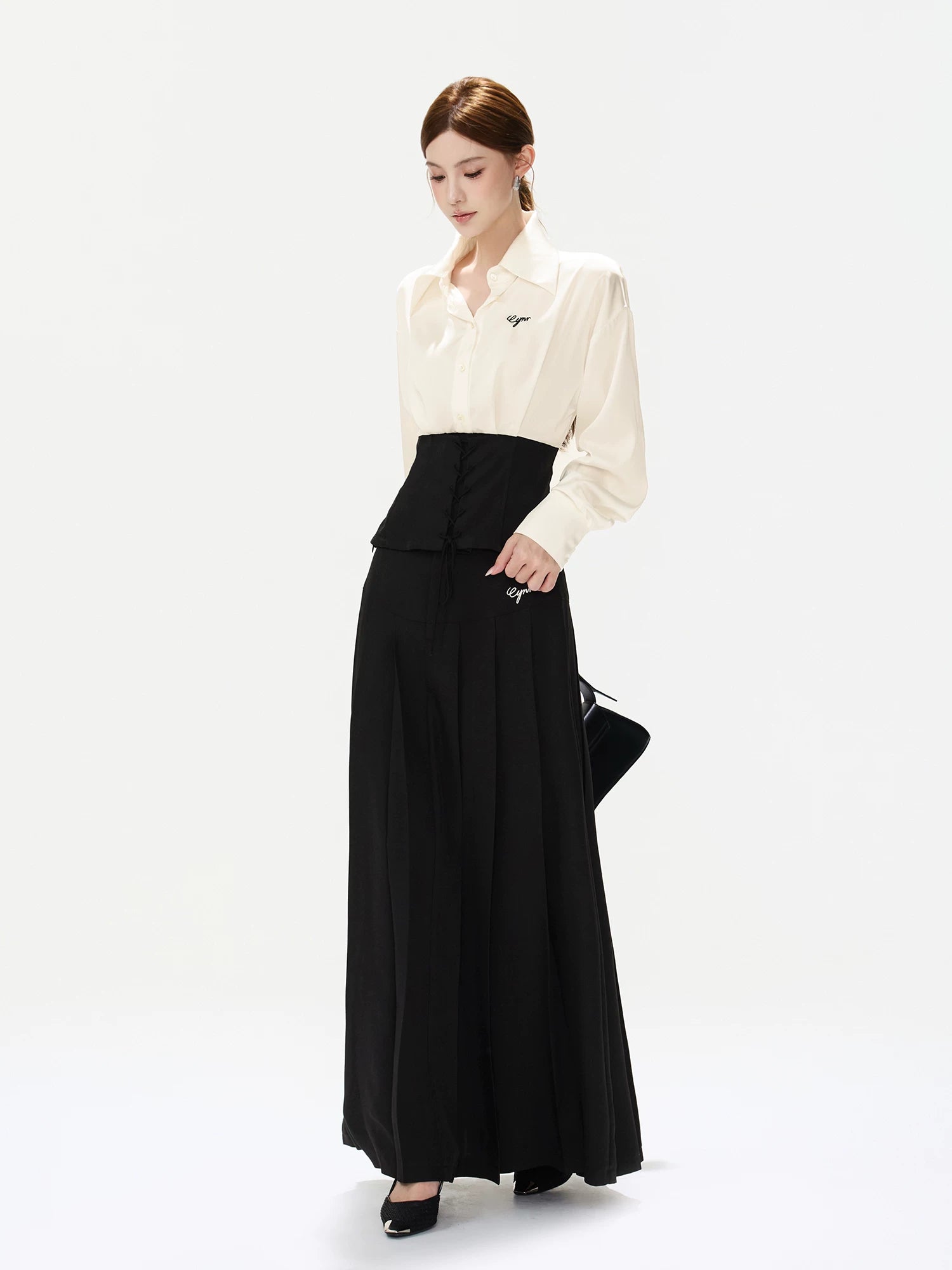 Pleated A-Line Maxi Skirt