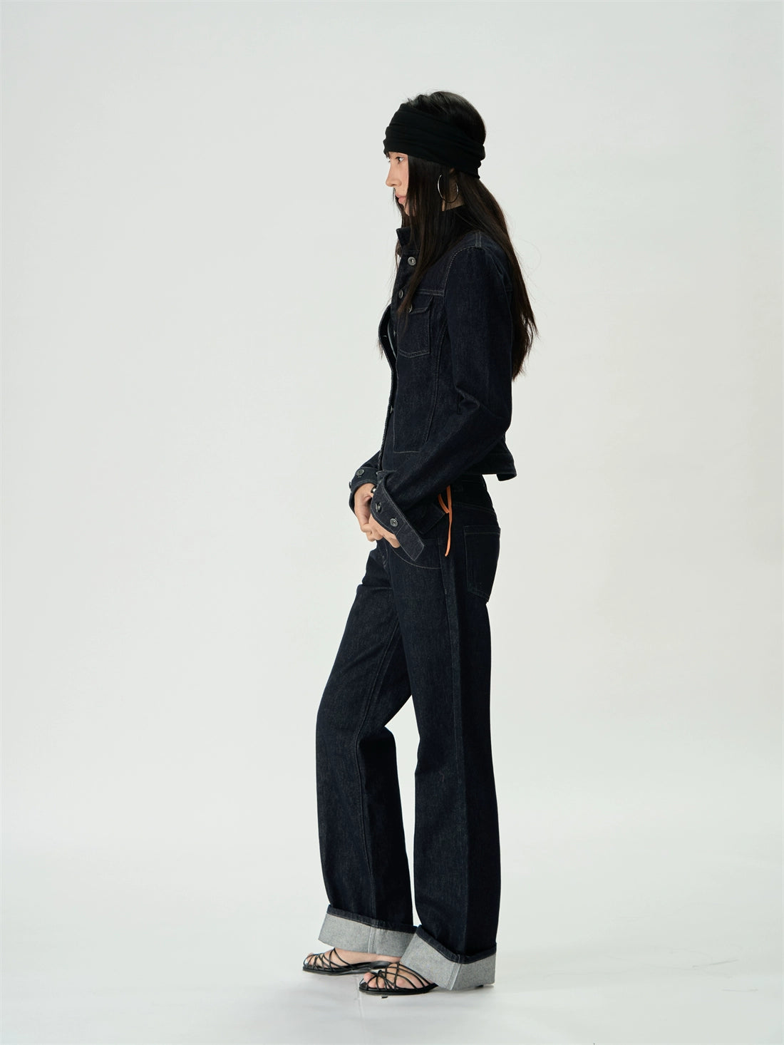 Original Denim Short Stand Collar Cinched Jacket Set
