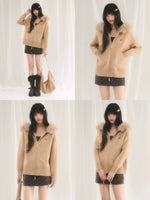 Detachable Fur Collar Knit Cardigan