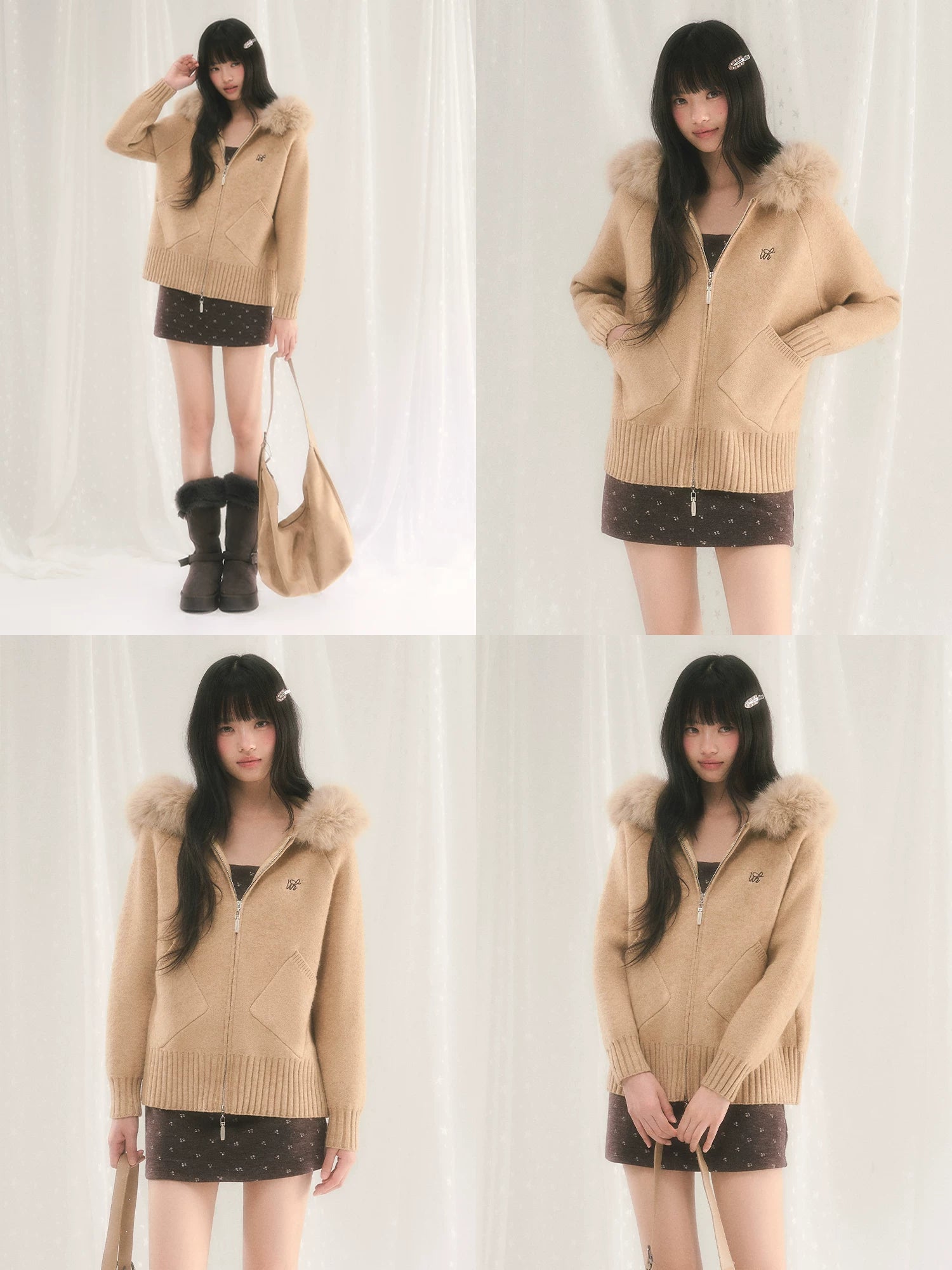 Detachable Fur Collar Knit Cardigan