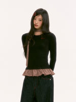 Black Plaid Ruffle Long-Sleeve Top