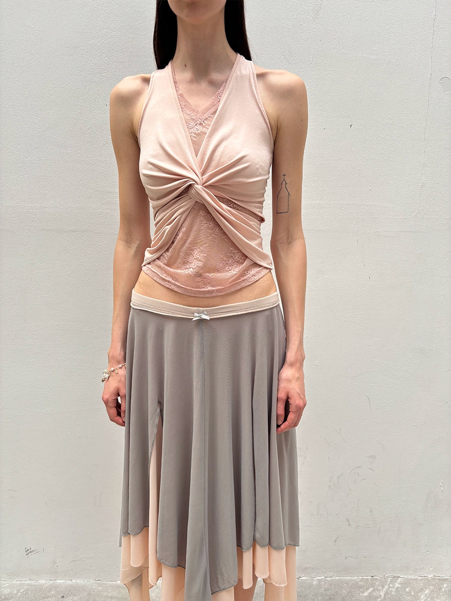 Lace Panel Twist Knit Tank