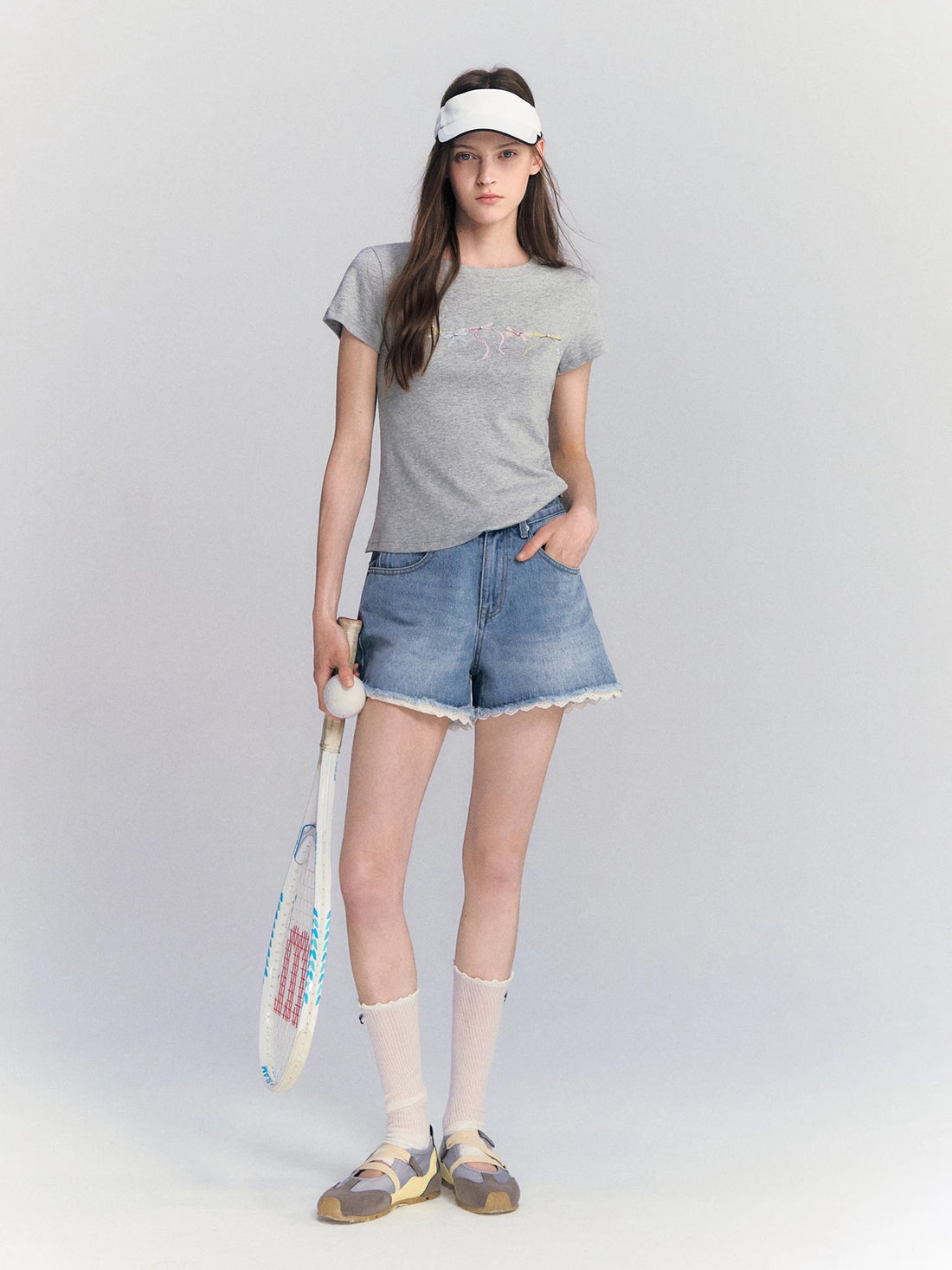 Lace Trim Denim Shorts