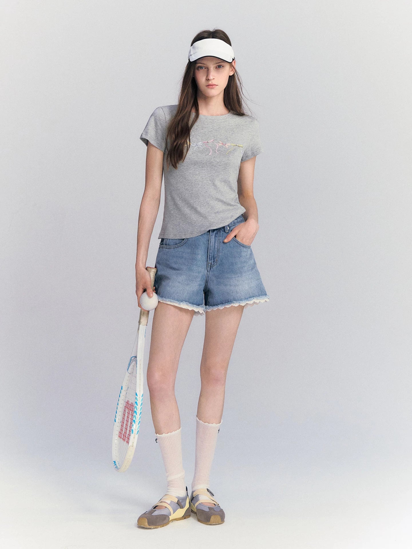 Lace Trim Denim Shorts