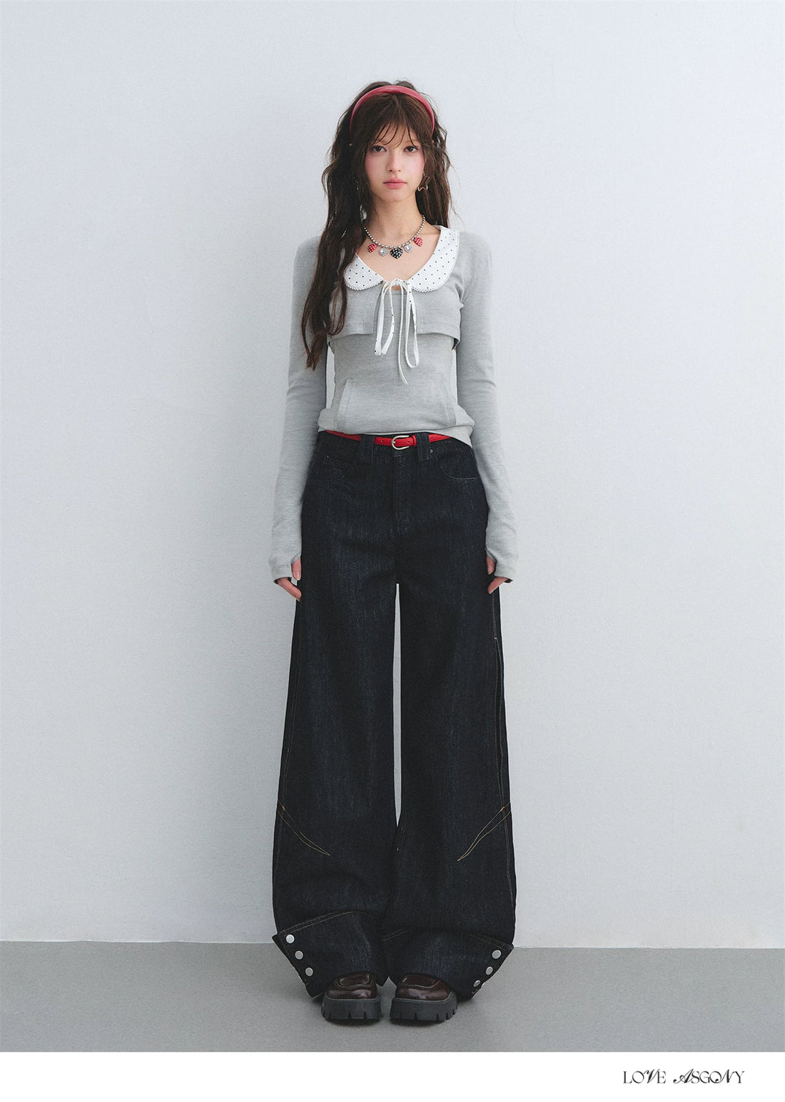 Red Waist Wide-Leg Pants