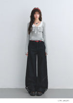 Red Waist Wide-Leg Pants