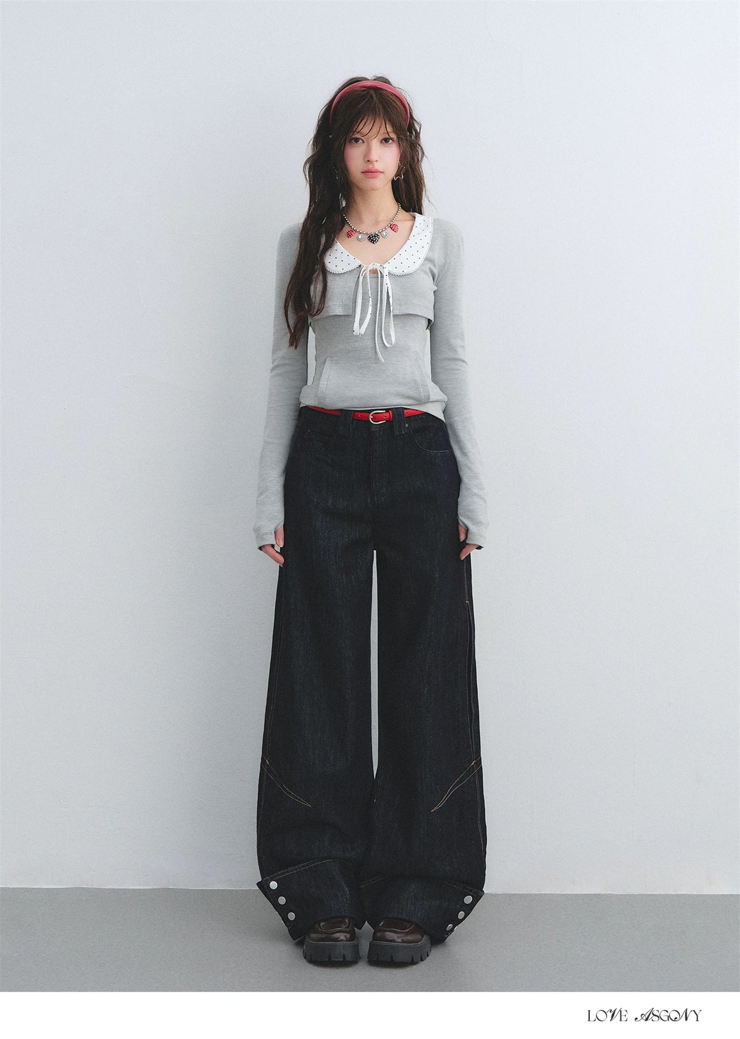 Red Waist Wide-Leg Pants