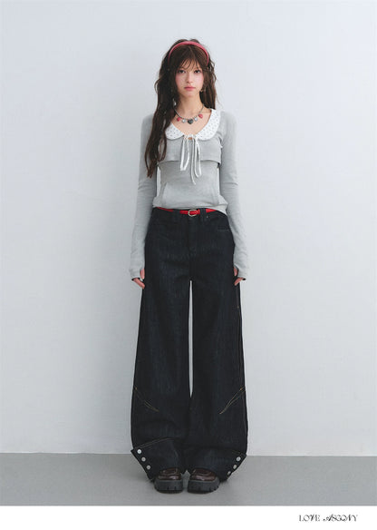 Red Waist Wide-Leg Pants