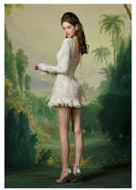 Laura Lace Waist-Cinched Long Sleeve Dress