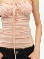 Beaded Strap Lace Splicing Acetate Cami Top