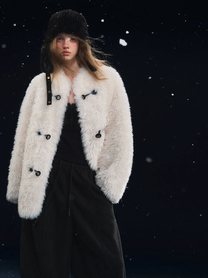 White Plush Button Coat