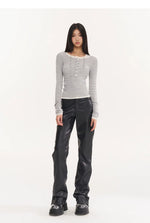 Ribbed Knit Logo Crewneck Top