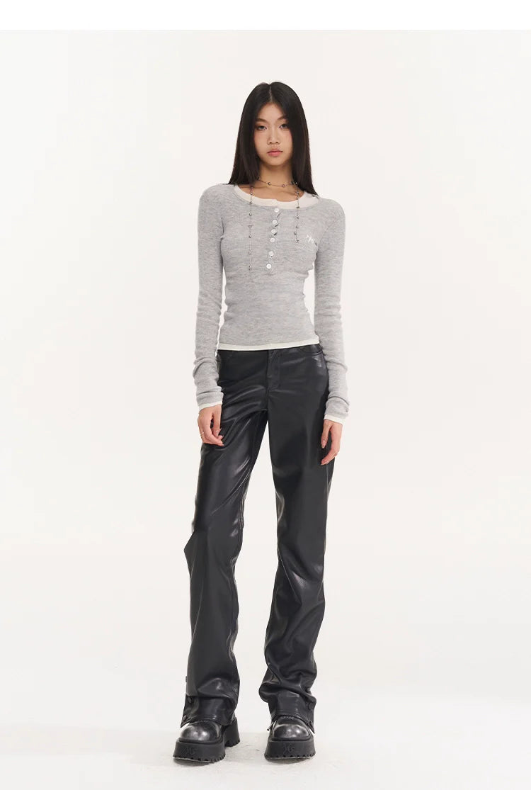Ribbed Knit Logo Crewneck Top