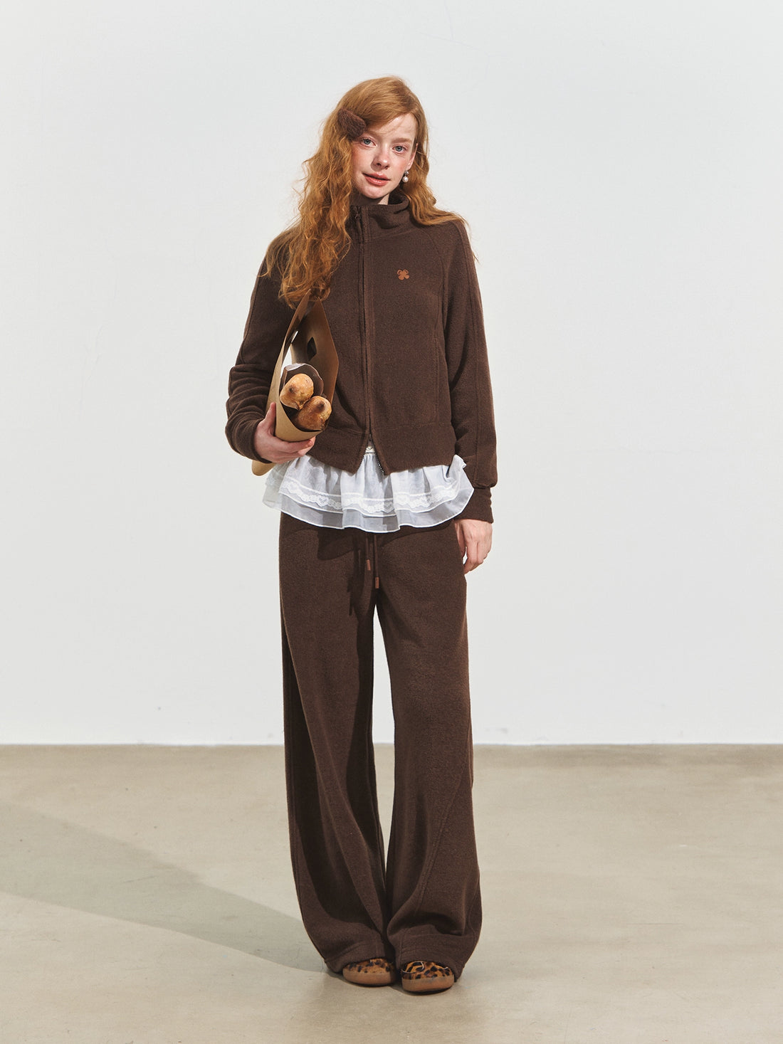 Terry Plush Stand Collar Cardigan & Pants Set