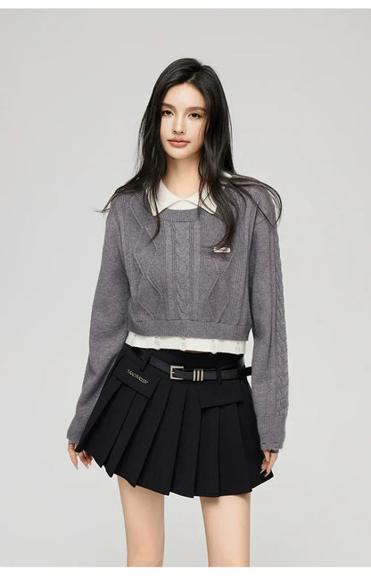 Yellow &amp; Gray 2-in-1 Frayed-edge Sweater