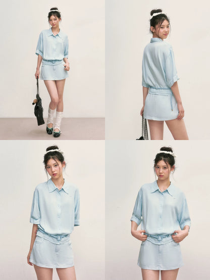 Light Blue Shirt &amp; Shorts Set