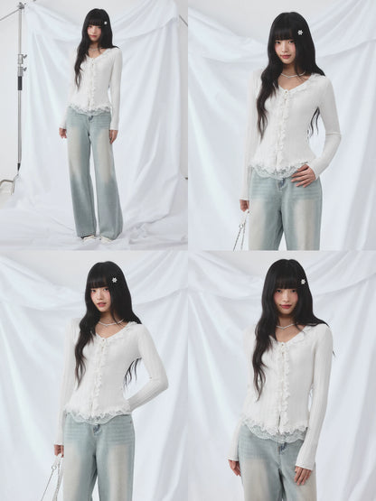 Lace Trim Knit Top