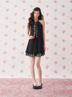 Black Ruffle Plaid Halter Dress