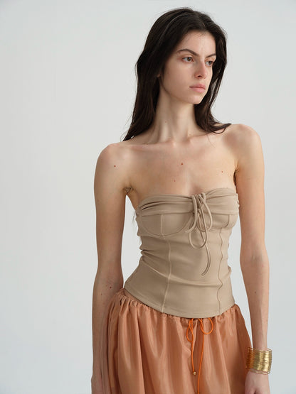 Two-Tone Tie-Strap Knit Bustier