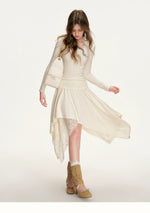 Apricot Lace Ruched Dress