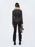 Waxed Faux-Leather Fur Jacket
