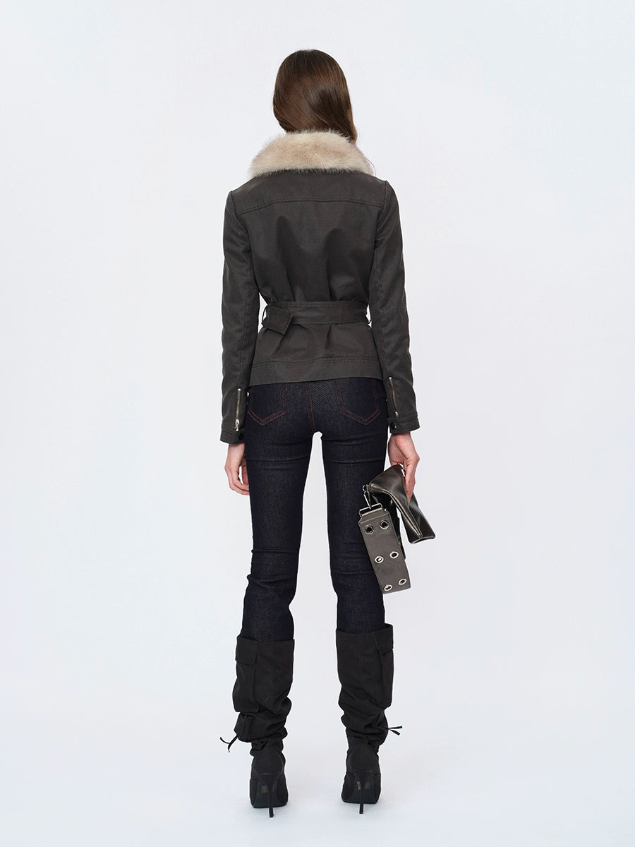 Waxed Faux-Leather Fur Jacket