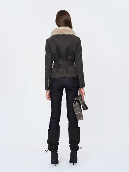 Waxed Faux-Leather Fur Jacket