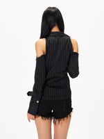 V-Neck Striped Ruched Shirt