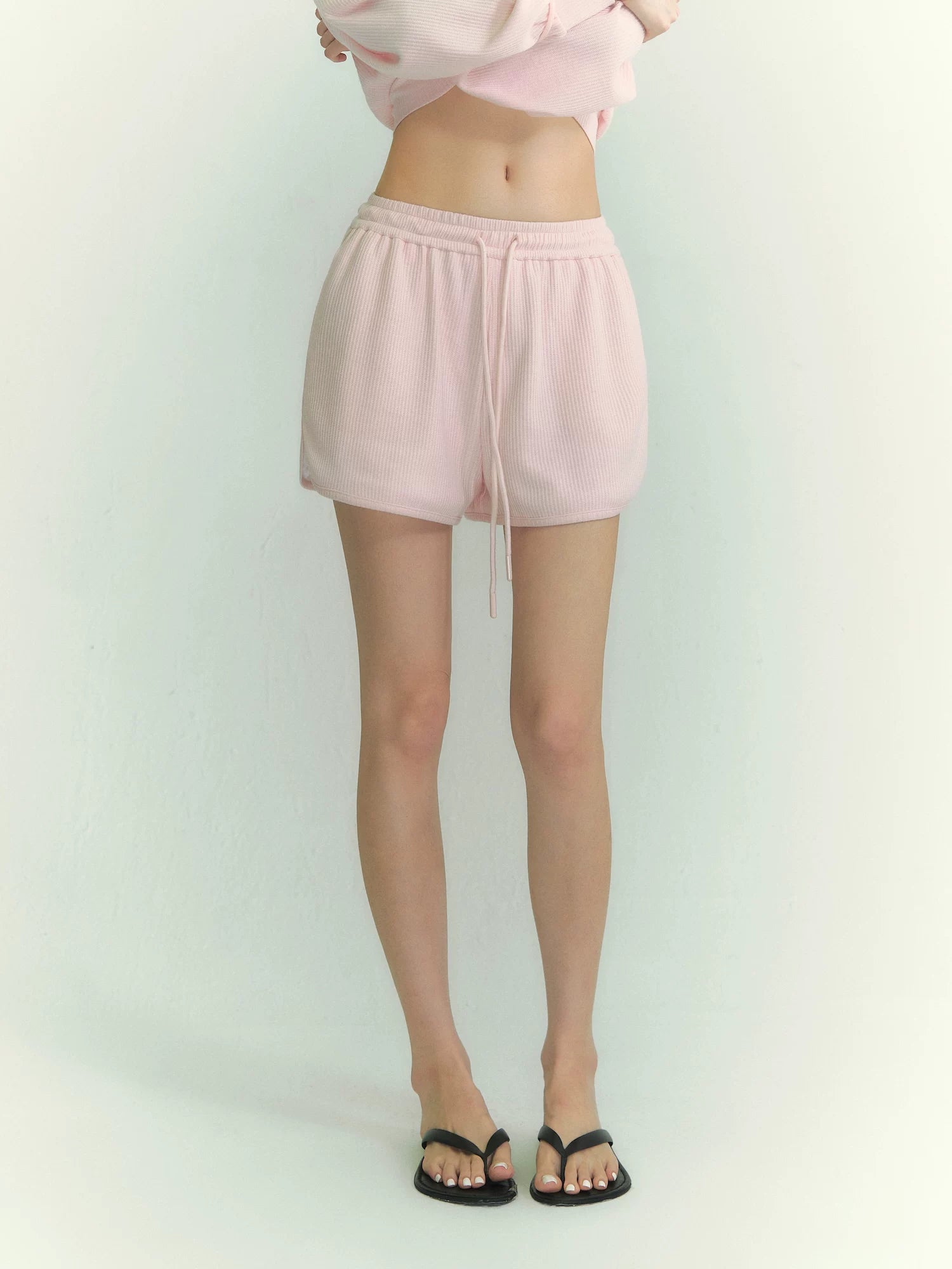 Waffle Hoodie Shorts Vest Set