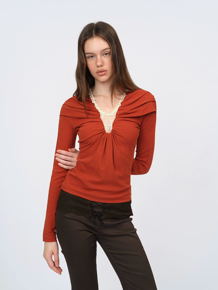 Orange Ruffled Lace Blouse