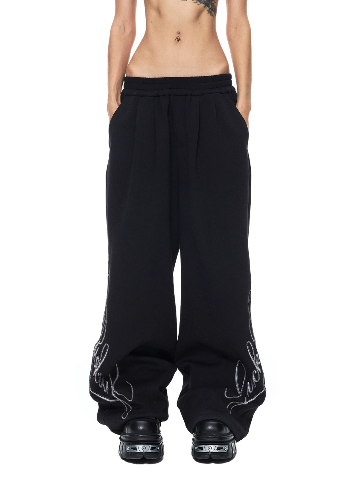 Embroidered Wide Leg Sweatpants
