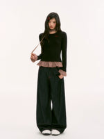 Black Plaid Ruffle Long-Sleeve Top