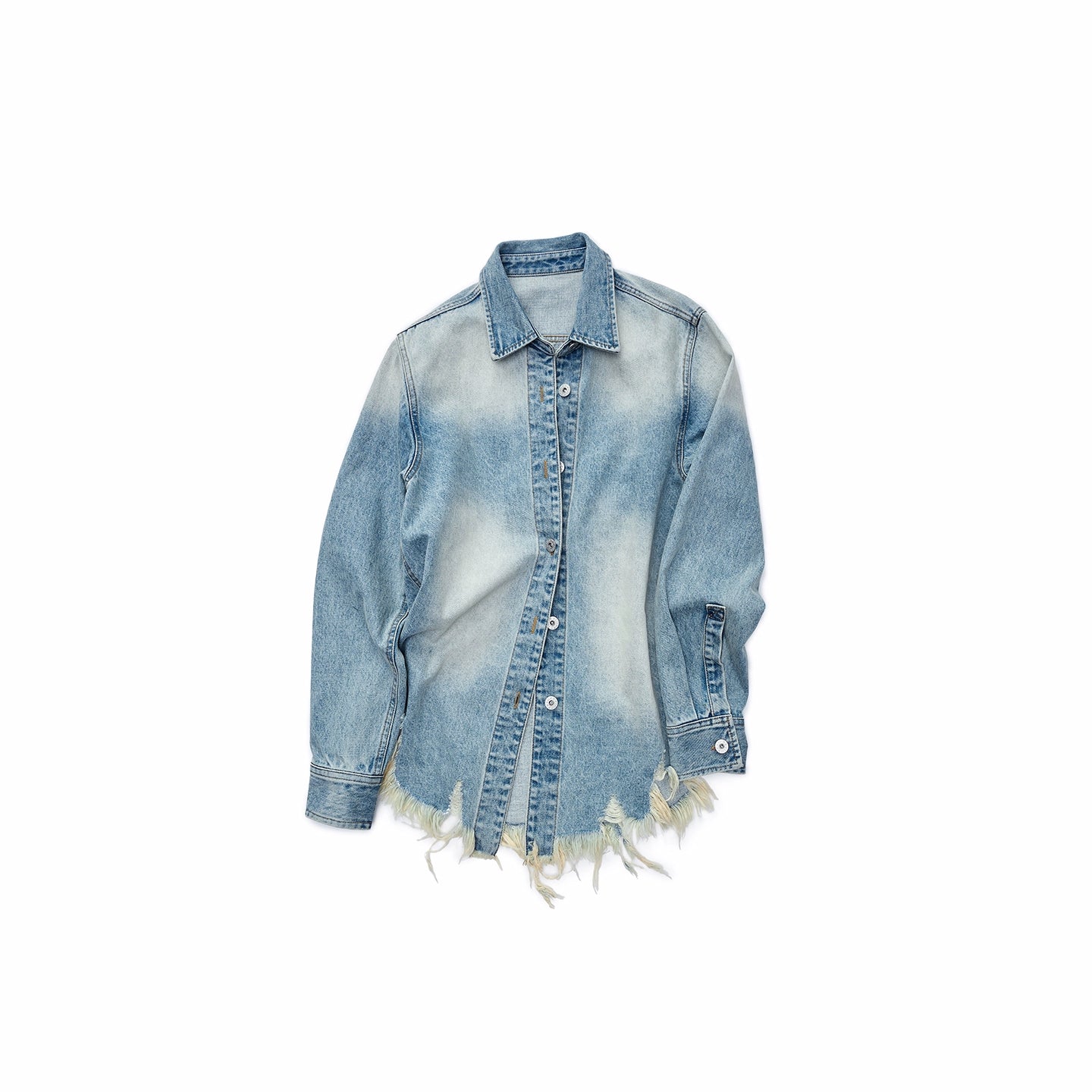 Vintage Washed Frayed-Edge Denim Shirt
