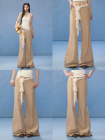 Brown Floral Belt Wide-Leg Pants