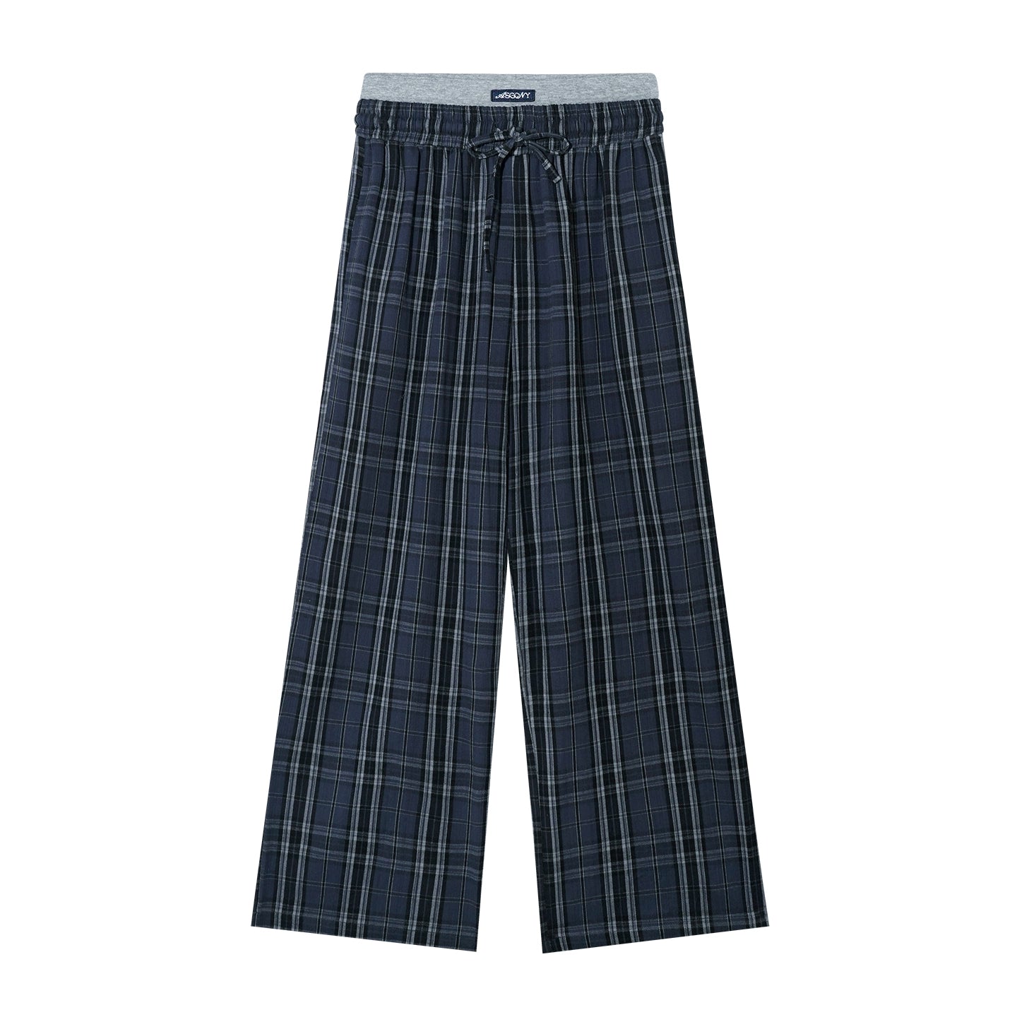Plaid Double-Waist Relaxed Straight Pants