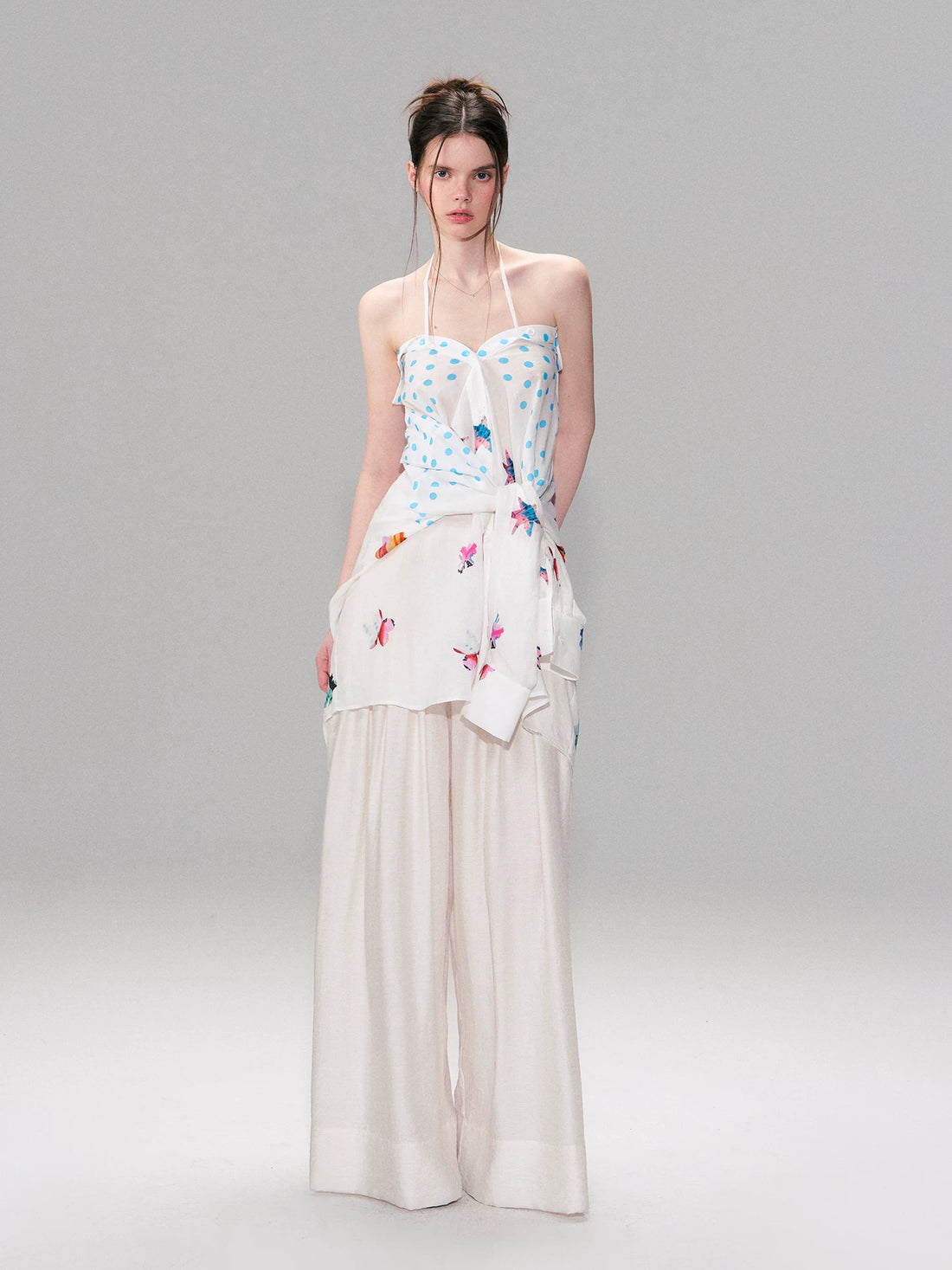 Beige Pleated Accordion Pants