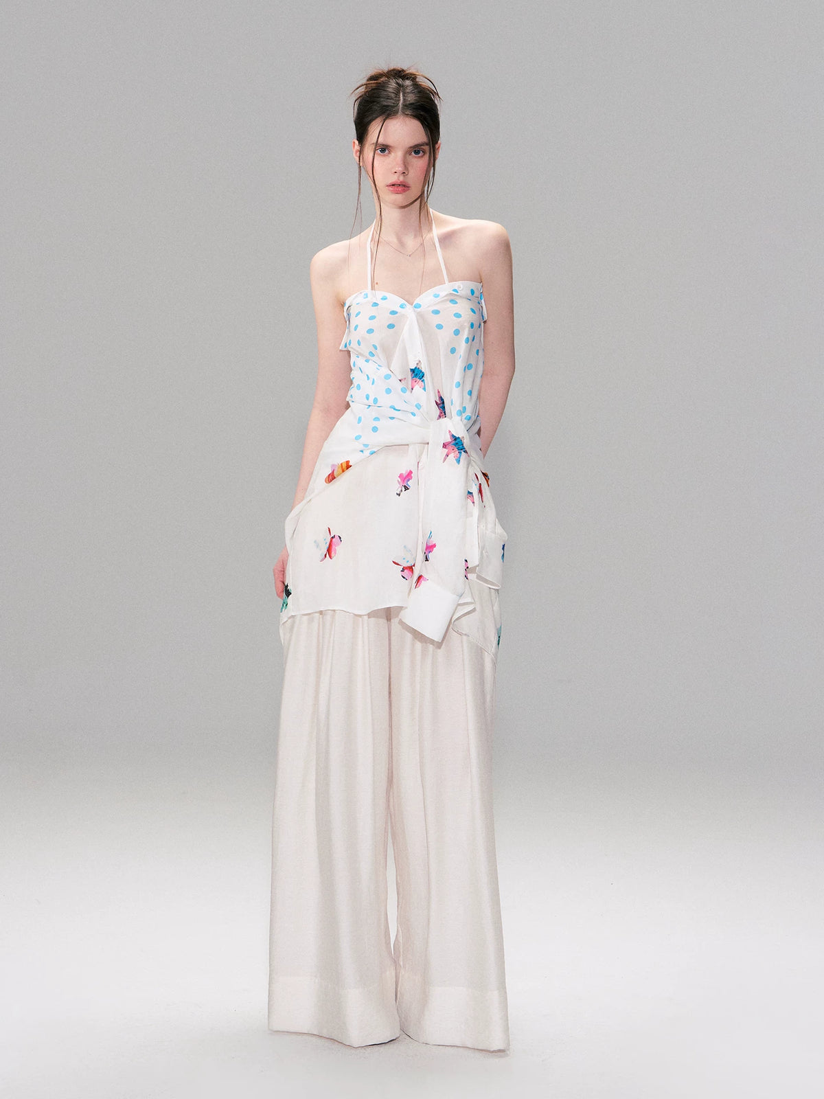 Beige Pleated Accordion Pants