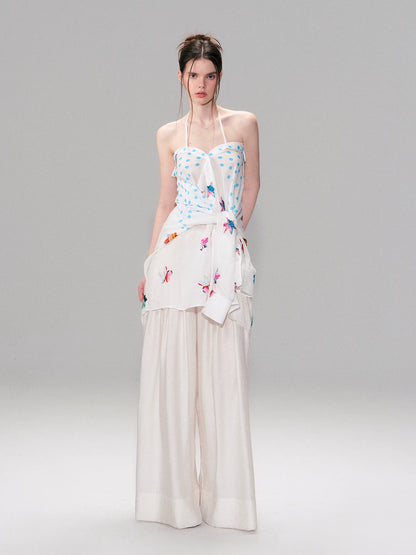 Beige Pleated Accordion Pants