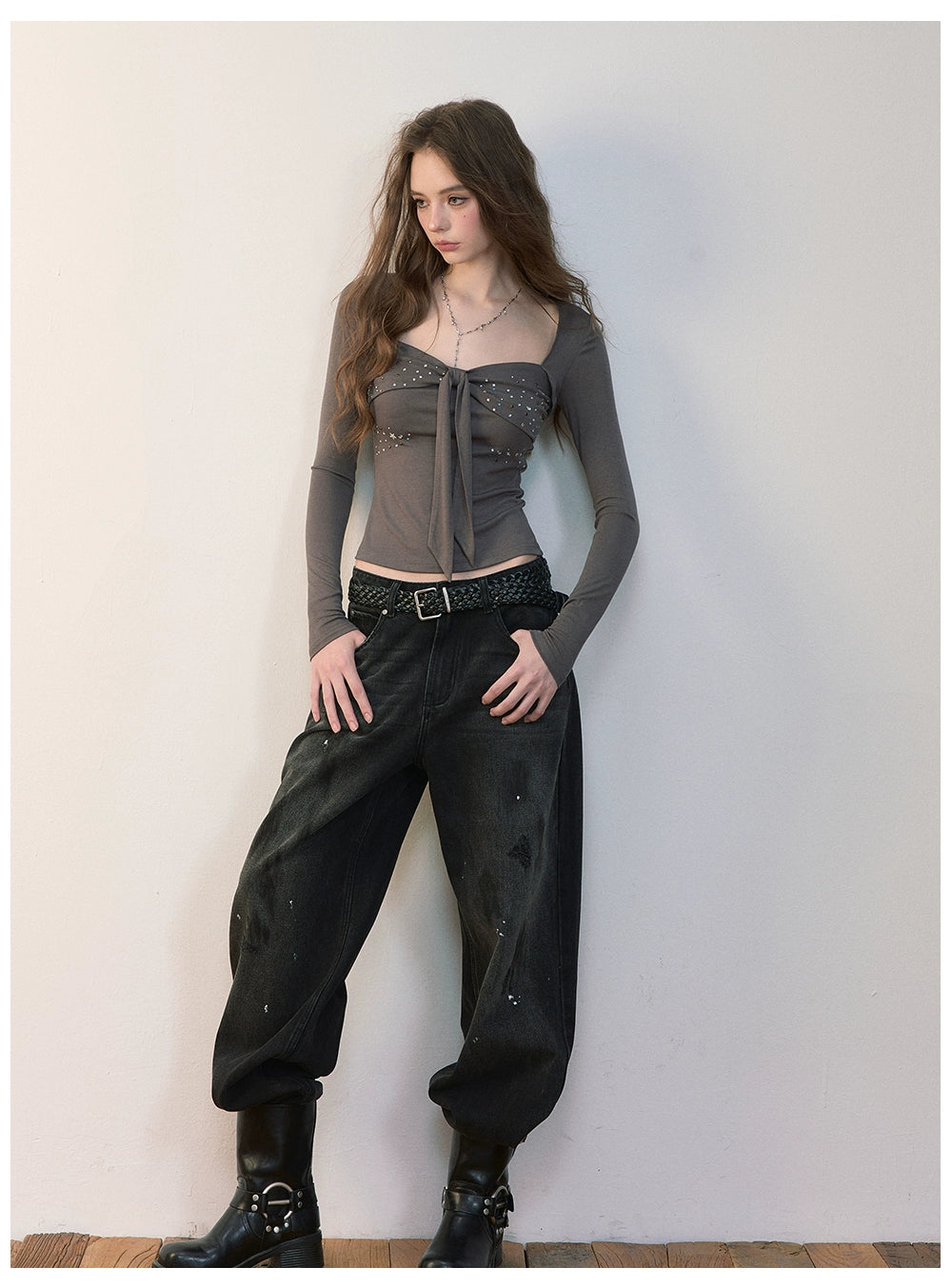 Distressed Wide-Leg Denim Pants