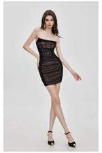 Mesh Ruched Strapless Dress