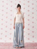 Light Blue Washed Wide Leg Jeans