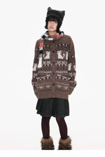 Fair Isle Print Knit Cardigan