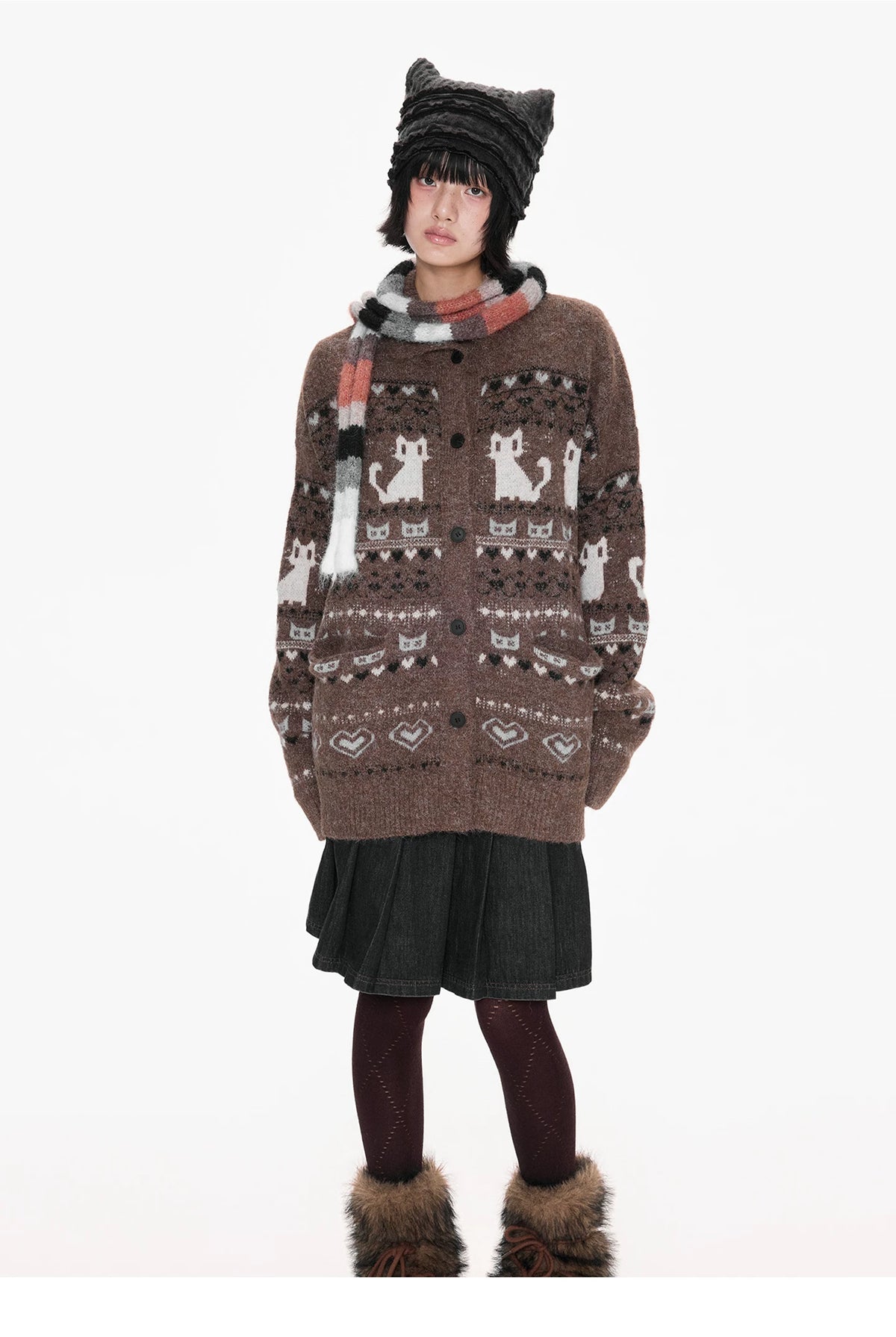 Fair Isle Print Knit Cardigan
