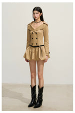 Trench-Style Double-Breasted Waist-Defined Dress