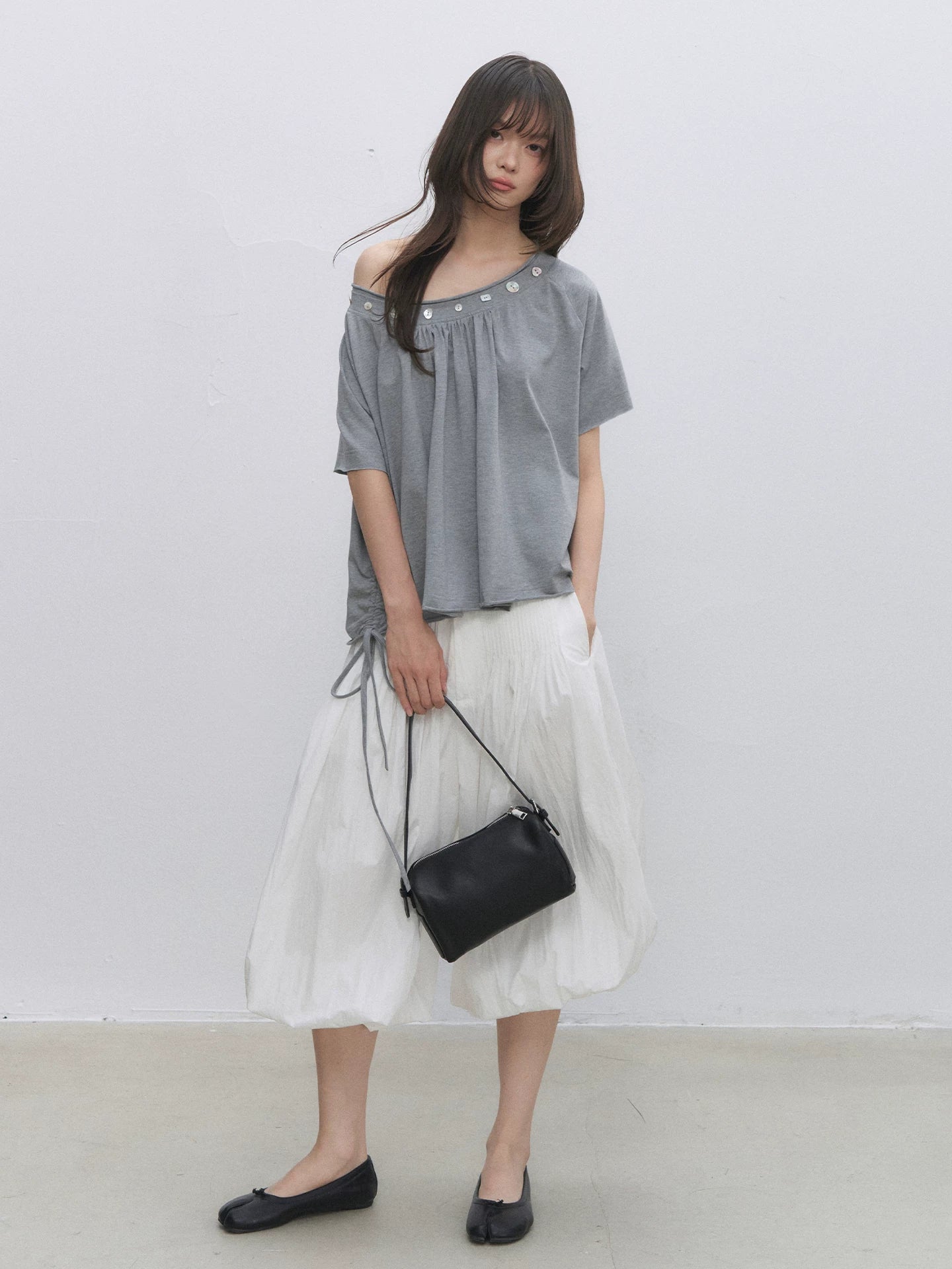 Shell Button Off-Shoulder Top