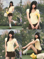 Ruched U-Neck Slim Tee