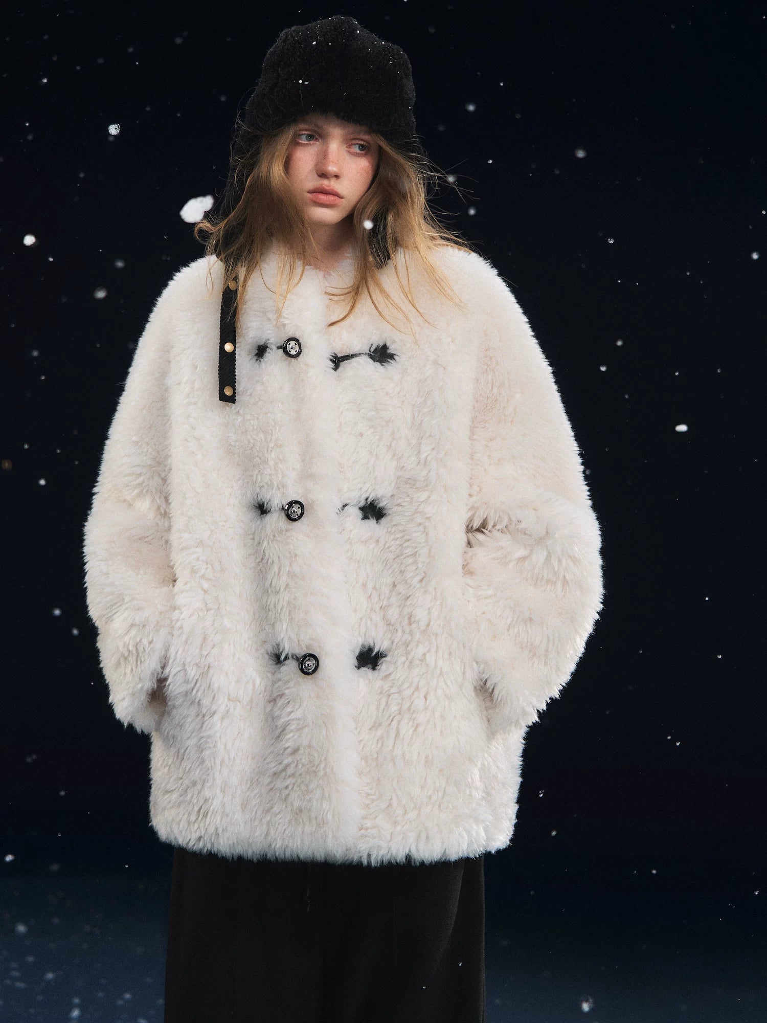 White Plush Button Coat